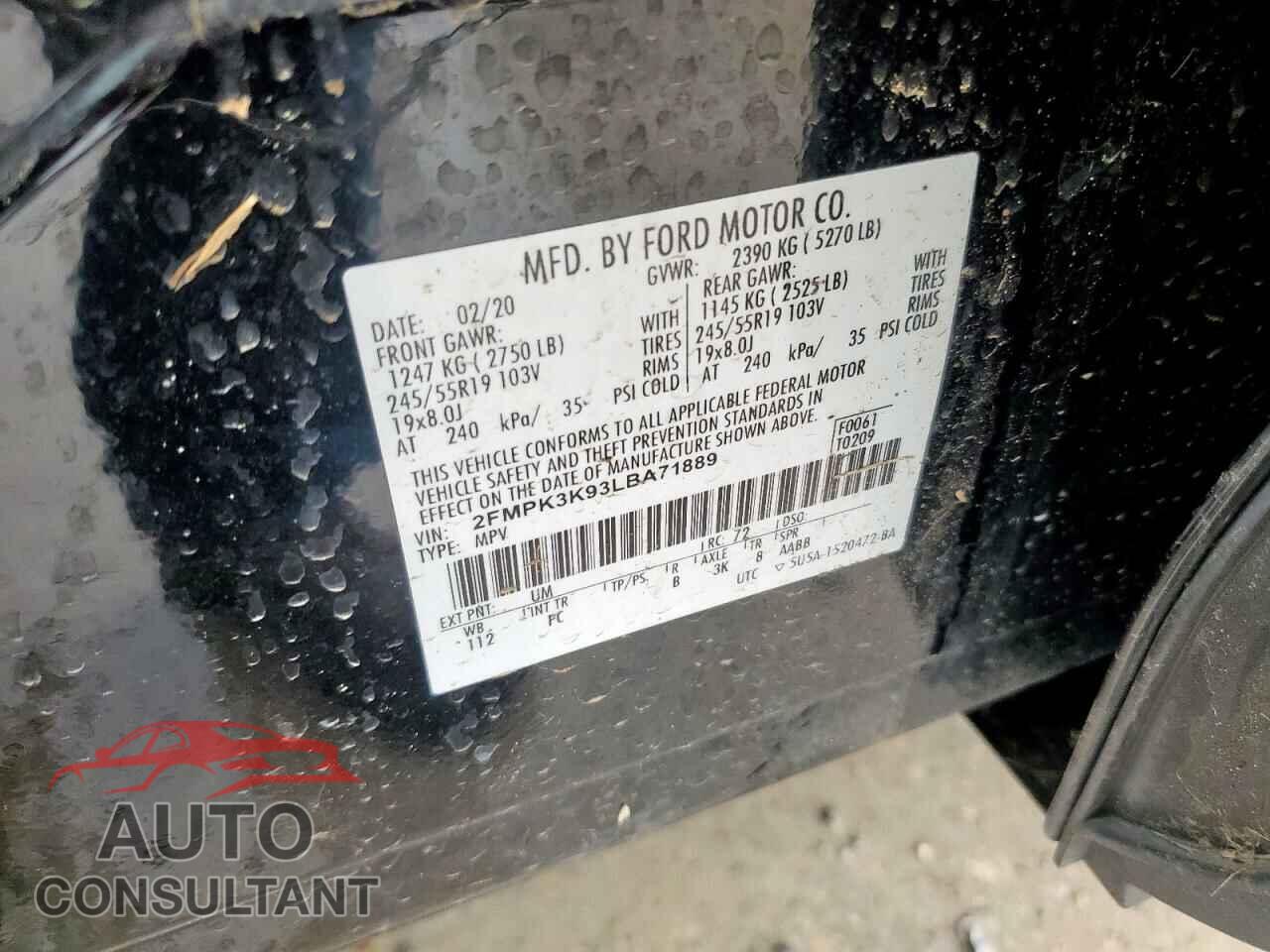 FORD EDGE 2020 - 2FMPK3K93LBA71889