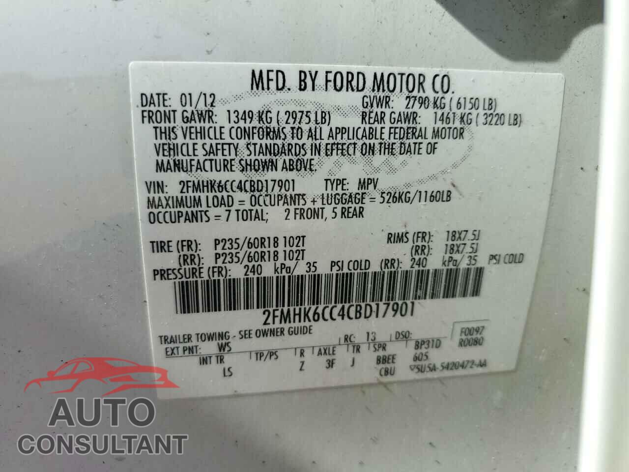 FORD FLEX 2012 - 2FMHK6CC4CBD17901