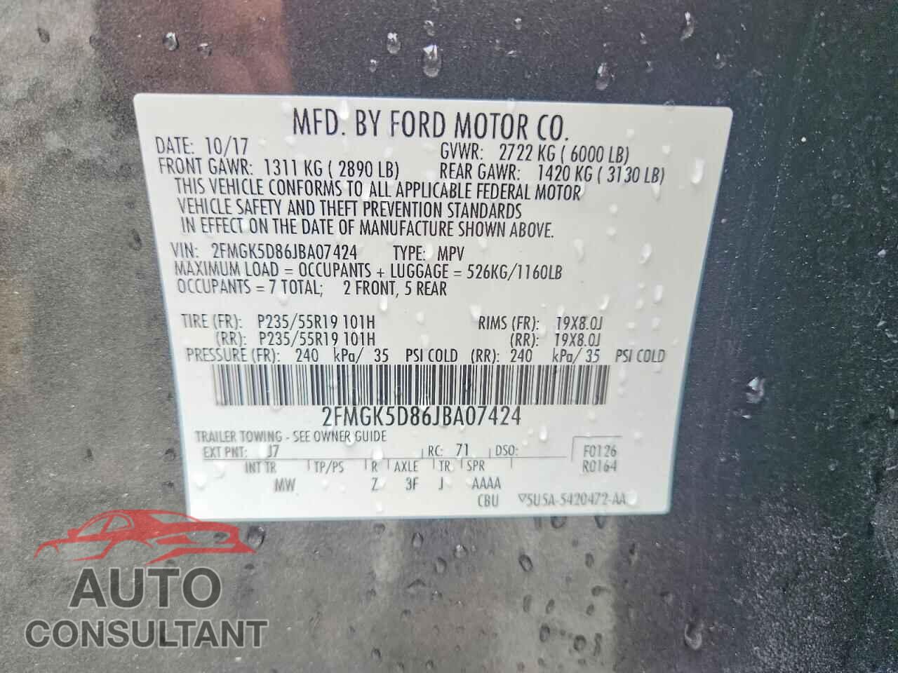 FORD FLEX 2018 - 2FMGK5D86JBA07424