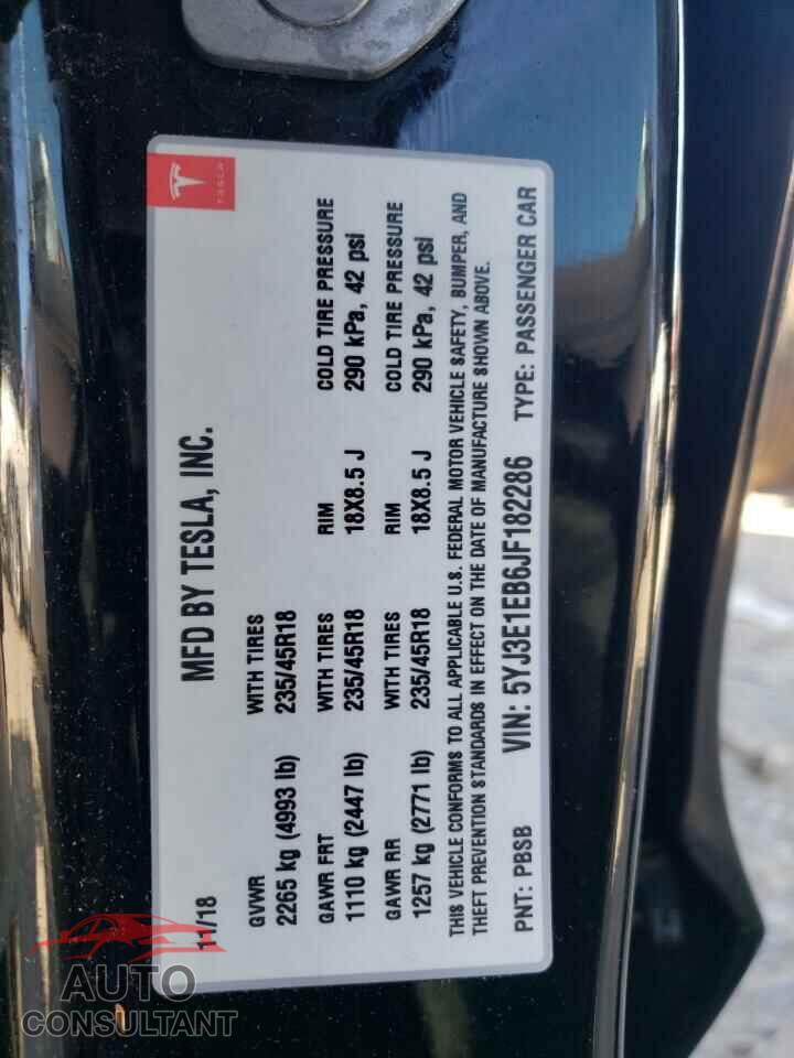 TESLA MODEL 3 2018 - 5YJ3E1EB6JF182286