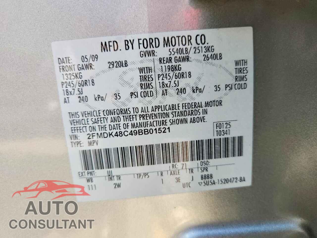 FORD EDGE 2009 - 2FMDK48C49BB01521