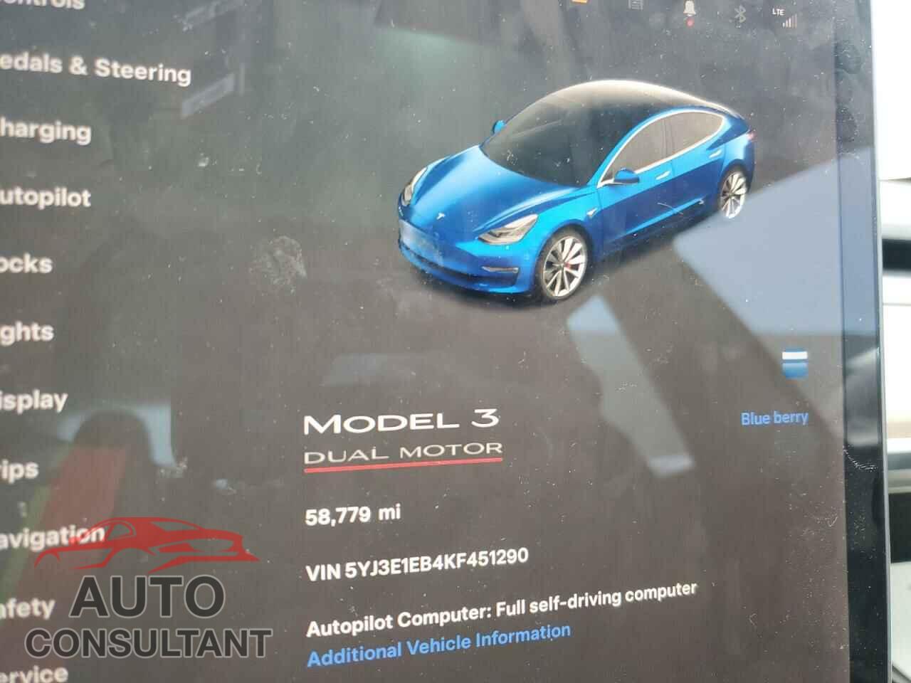TESLA MODEL 3 2019 - 5YJ3E1EB4KF451290