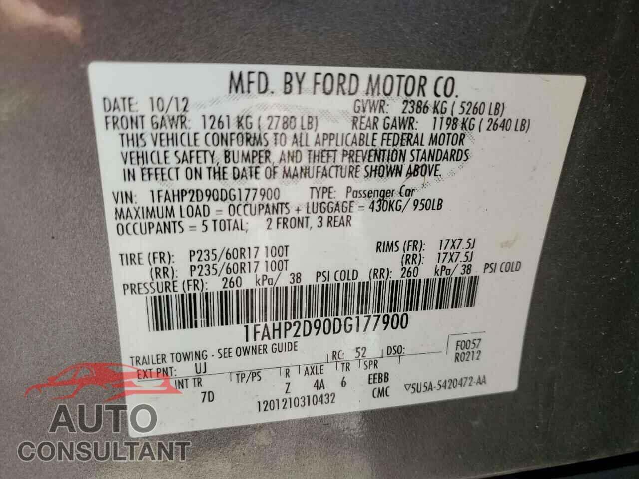 FORD TAURUS 2013 - 1FAHP2D90DG177900