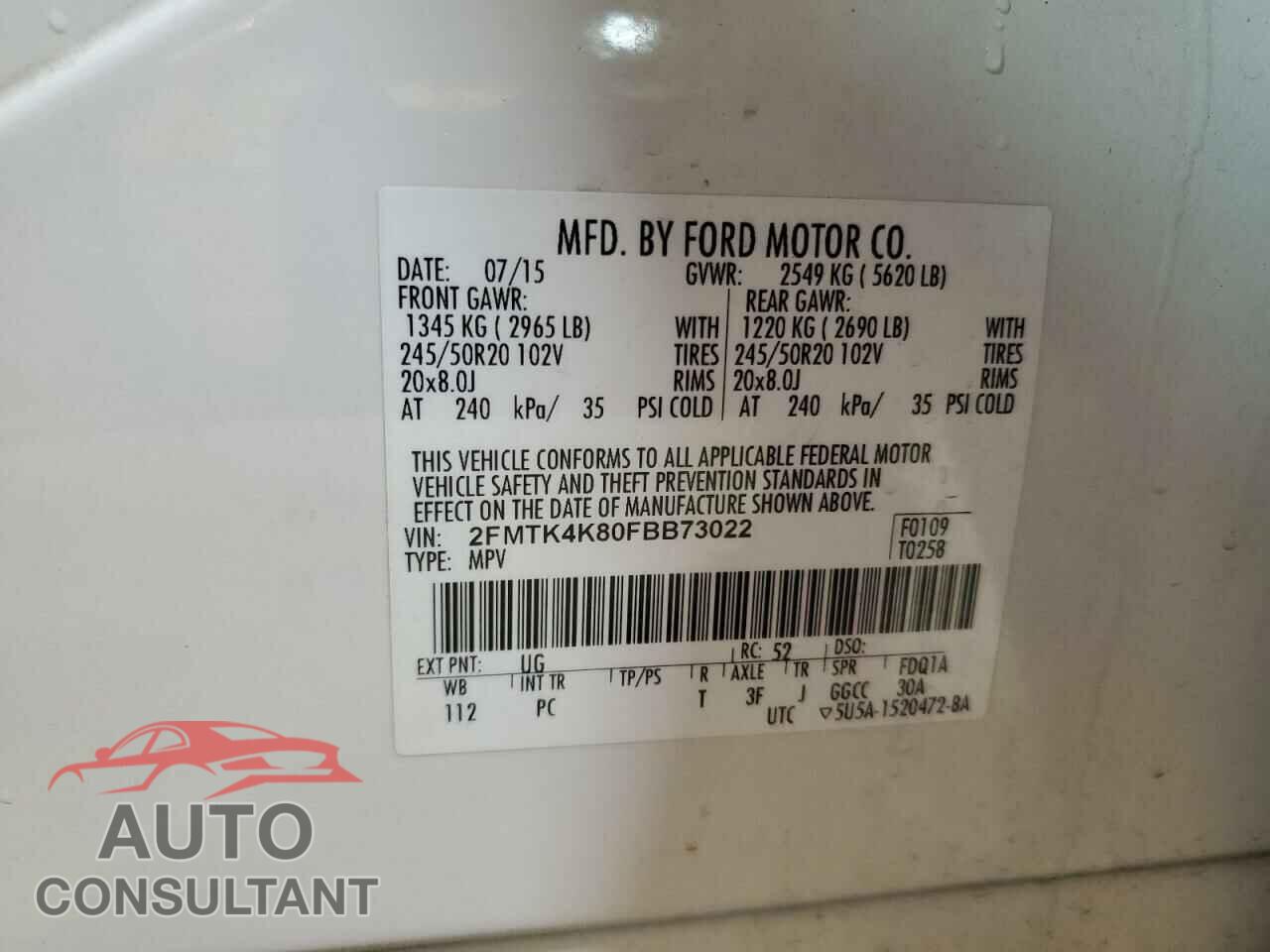 FORD EDGE 2015 - 2FMTK4K80FBB73022