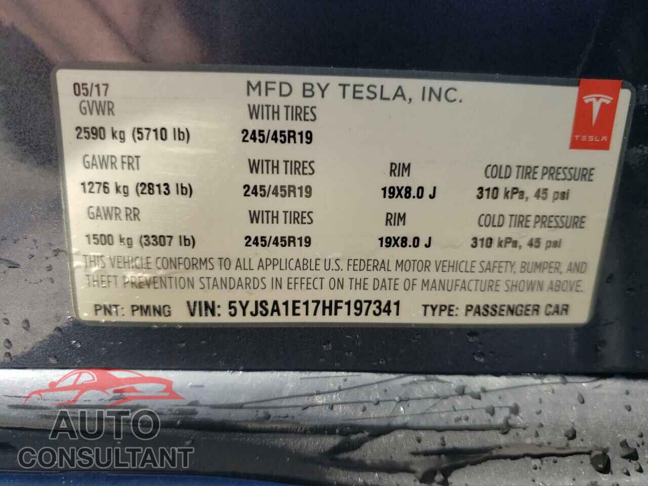 TESLA MODEL S 2017 - 5YJSA1E17HF197341