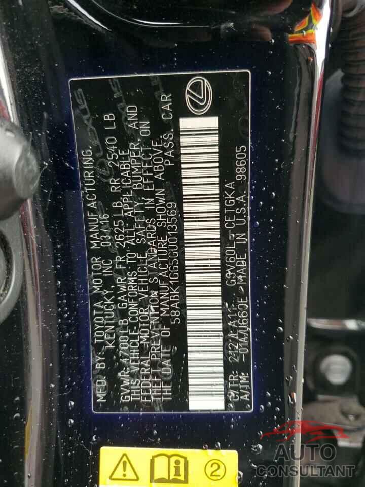 LEXUS ES350 2016 - 58ABK1GG5GU013569