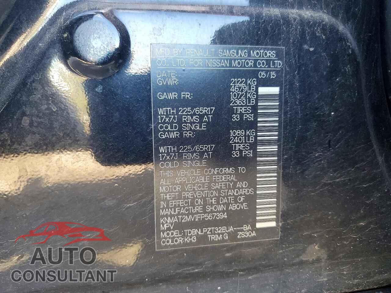 NISSAN ROGUE 2015 - KNMAT2MV1FP567394