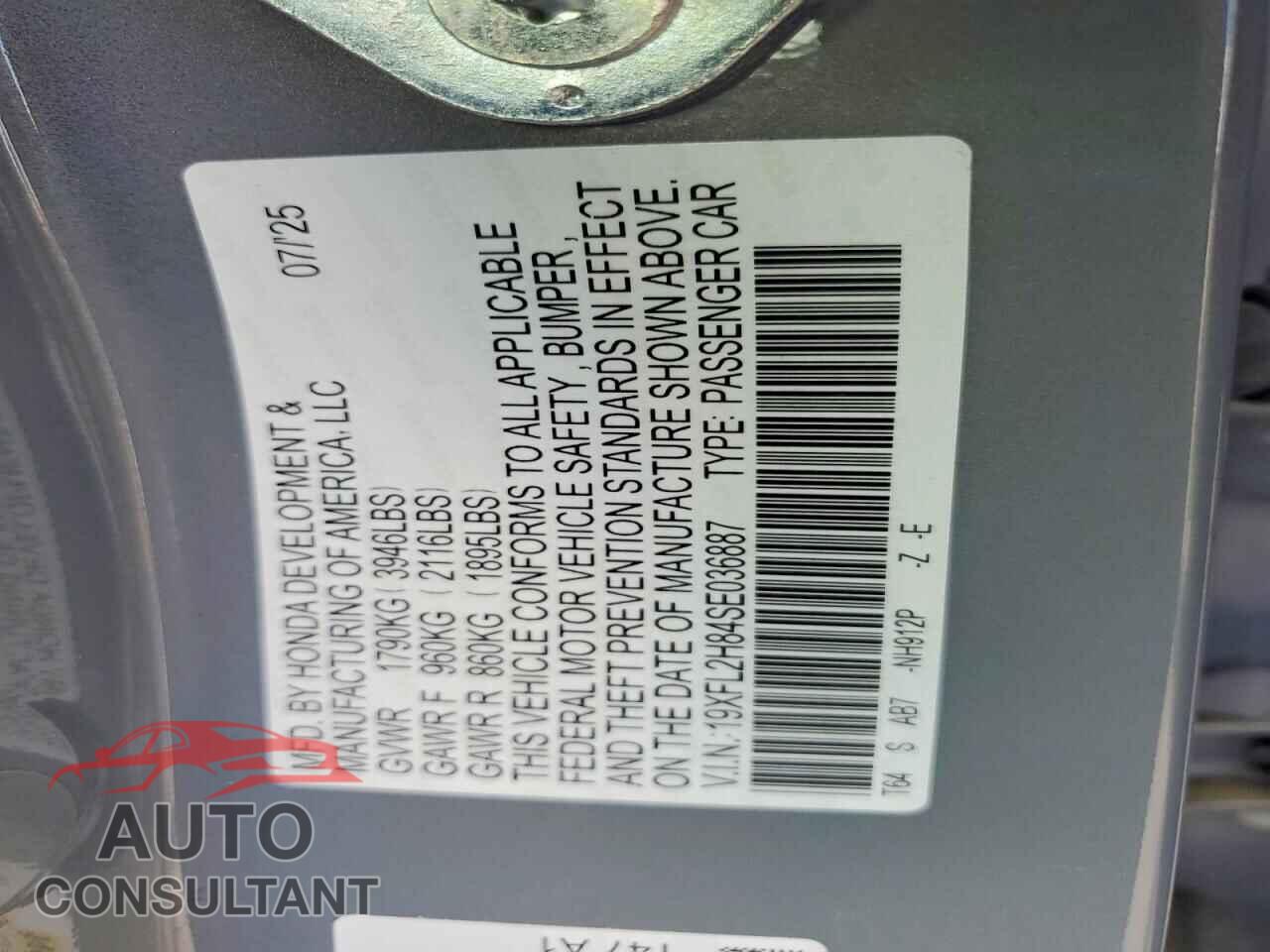 HONDA CIVIC 2025 - 19XFL2H84SE036887