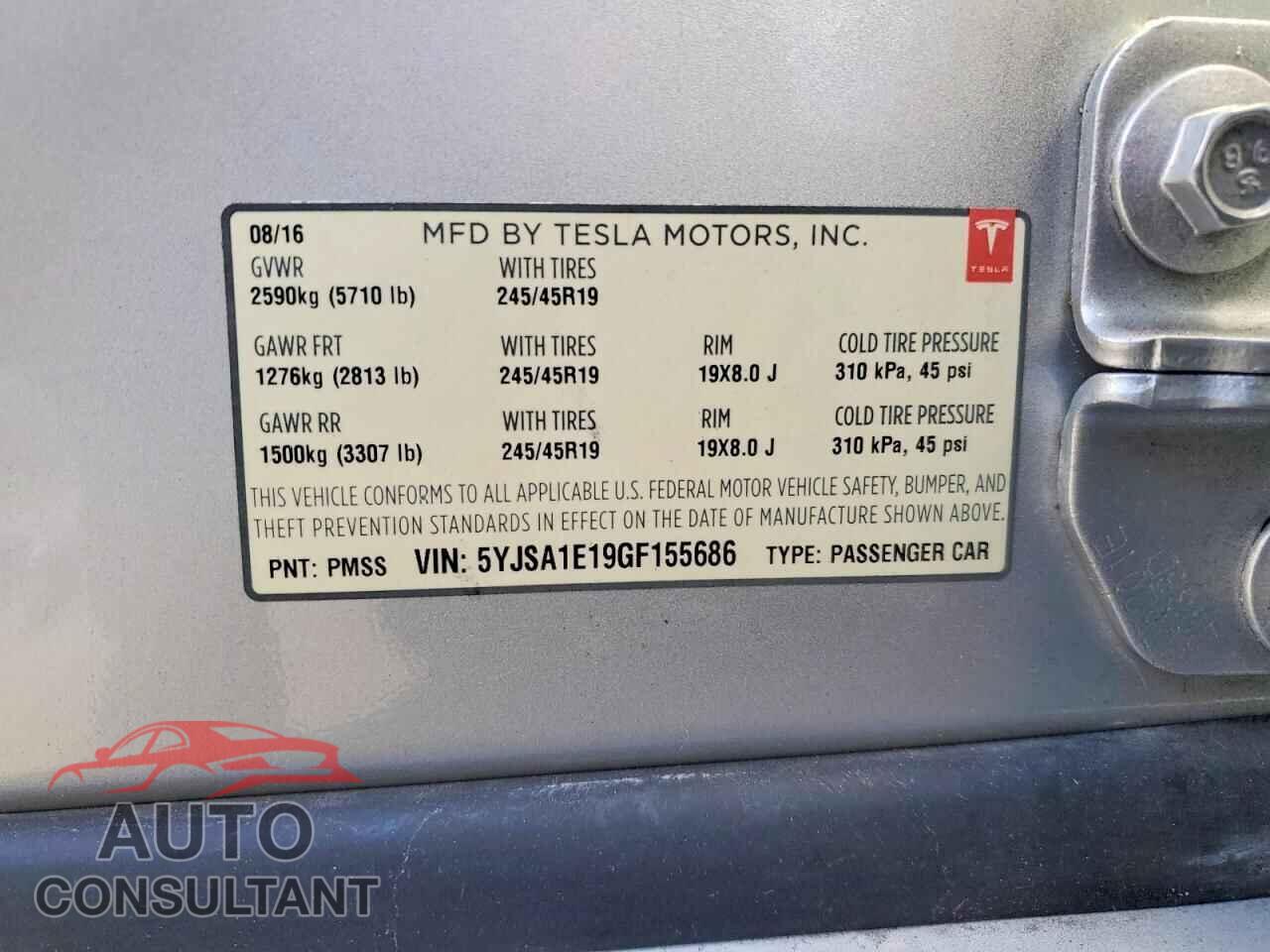 TESLA MODEL S 2016 - 5YJSA1E19GF155686