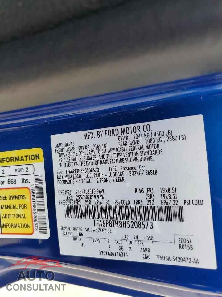 FORD MUSTANG 2017 - 1FA6P8TH8H5208573