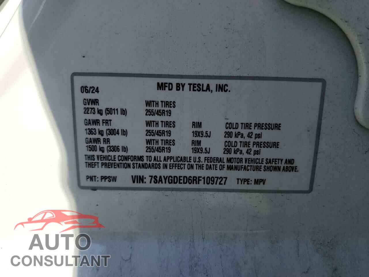TESLA MODEL Y 2024 - 7SAYGDED6RF109727