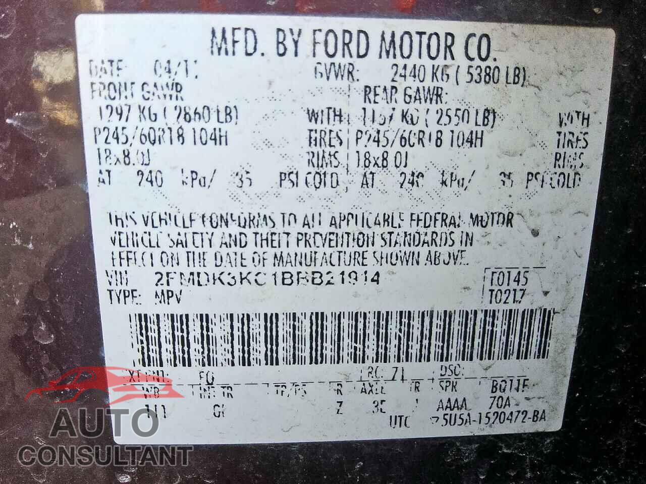 FORD EDGE 2011 - 2FMDK3KC1BBB21914