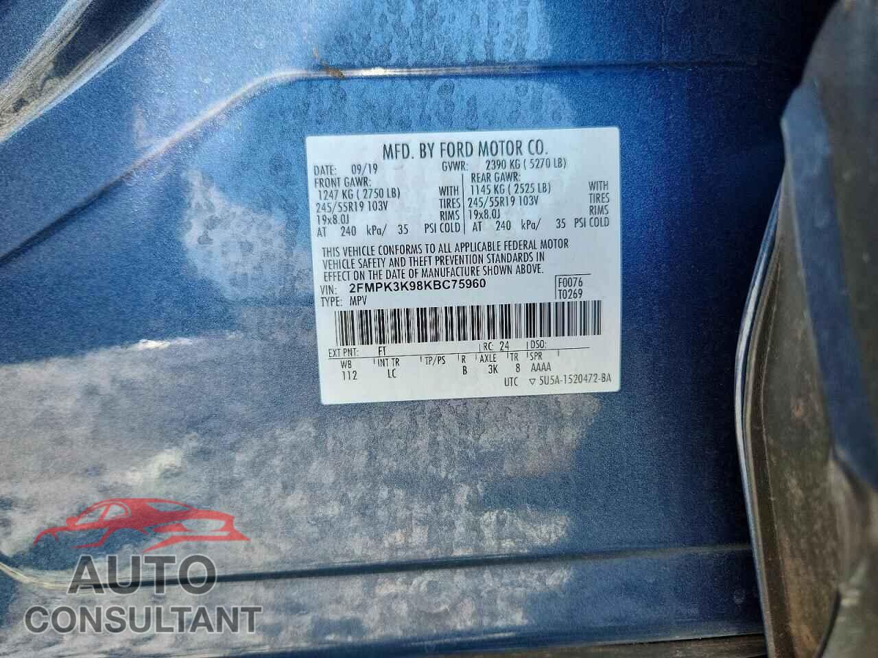 FORD EDGE 2019 - 2FMPK3K98KBC75960