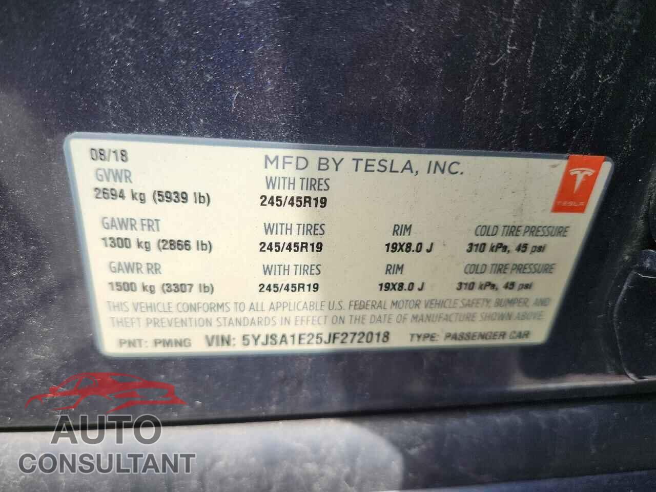 TESLA MODEL S 2018 - 5YJSA1E25JF272018