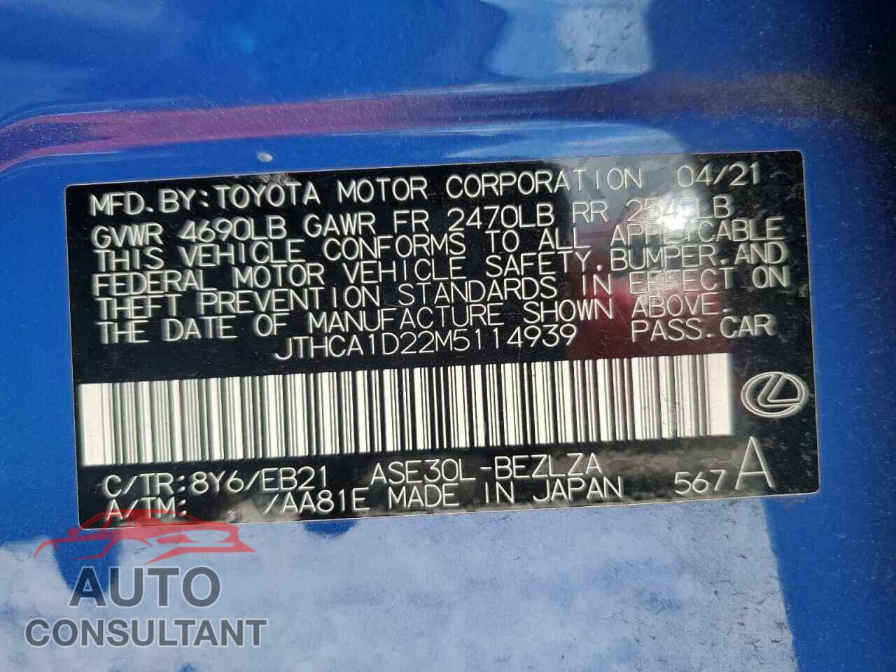 LEXUS IS 2021 - JTHCA1D22M5114939