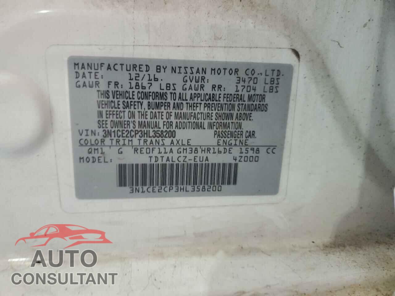 NISSAN VERSA 2017 - 3N1CE2CP3HL358200