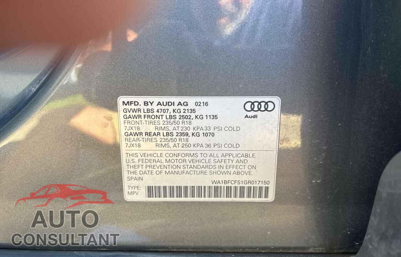 AUDI Q3 2016 - WA1BFCFS1GR017150