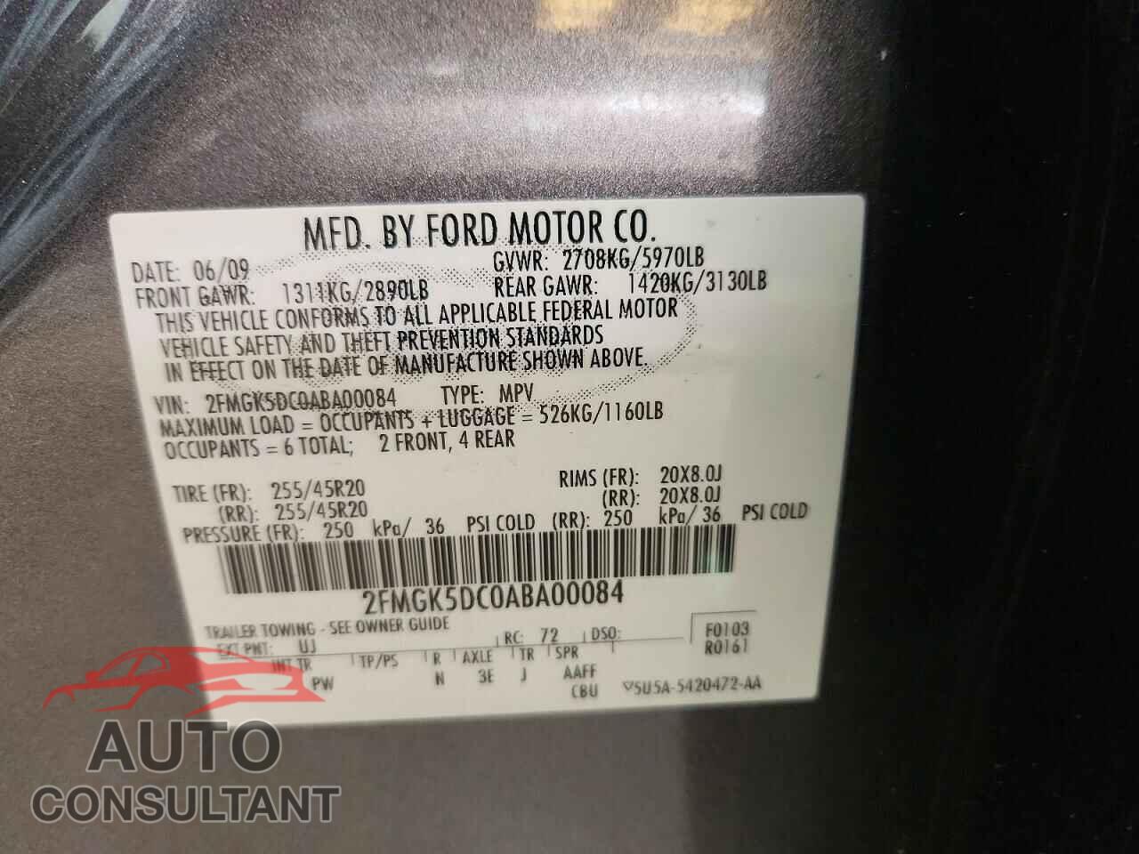 FORD FLEX 2010 - 2FMGK5DC0ABA00084