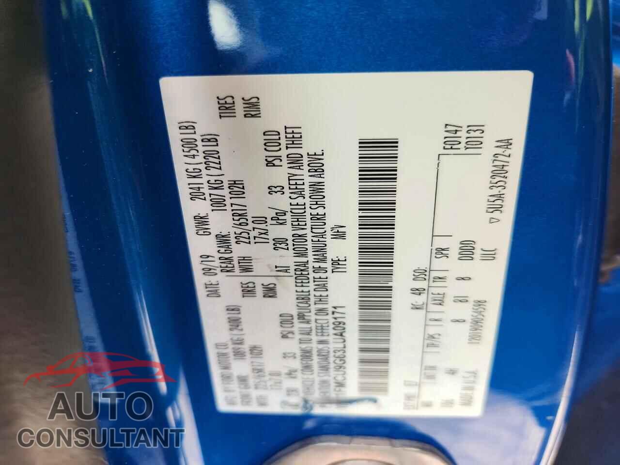 FORD ESCAPE 2020 - 1FMCU9G63LUA09171
