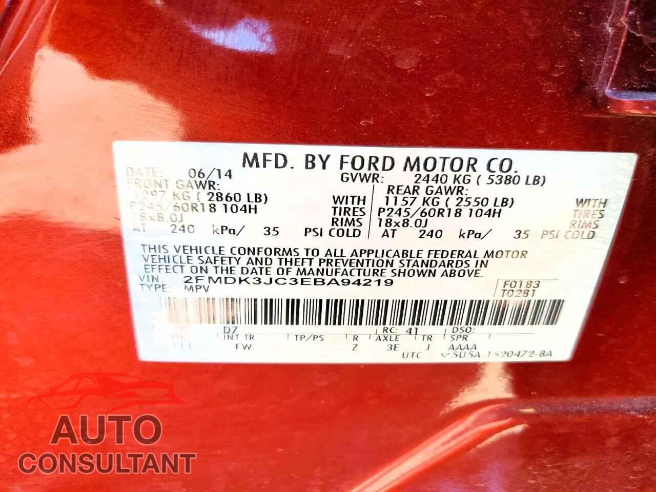 FORD EDGE 2014 - 2FMDK3JC3EBA94219