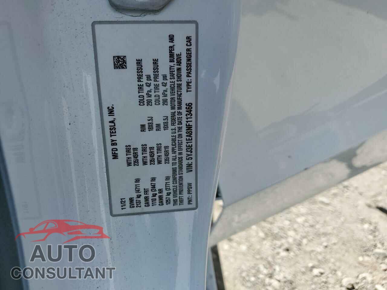 TESLA MODEL 3 2022 - 5YJ3E1EA8NF113466
