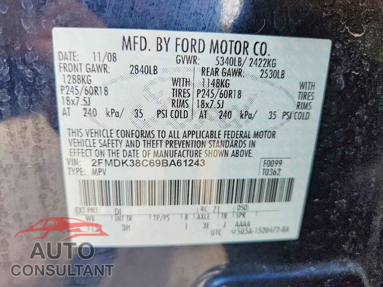 FORD EDGE 2009 - 2FMDK38C69BA61243