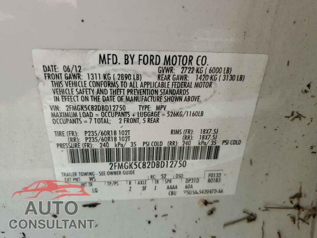 FORD FLEX 2013 - 2FMGK5C82DBD12750