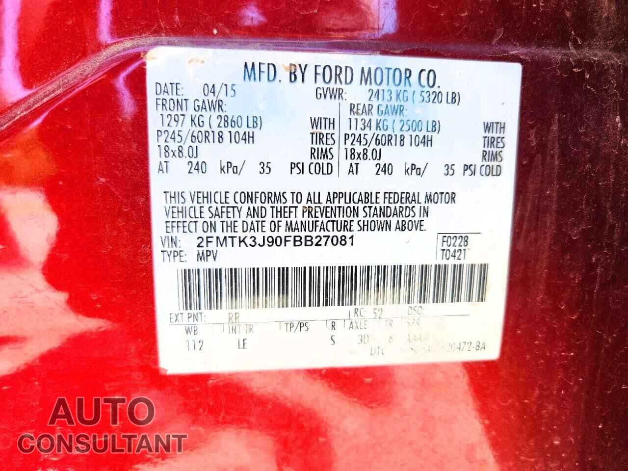 FORD EDGE 2015 - 2FMTK3J90FBB27081