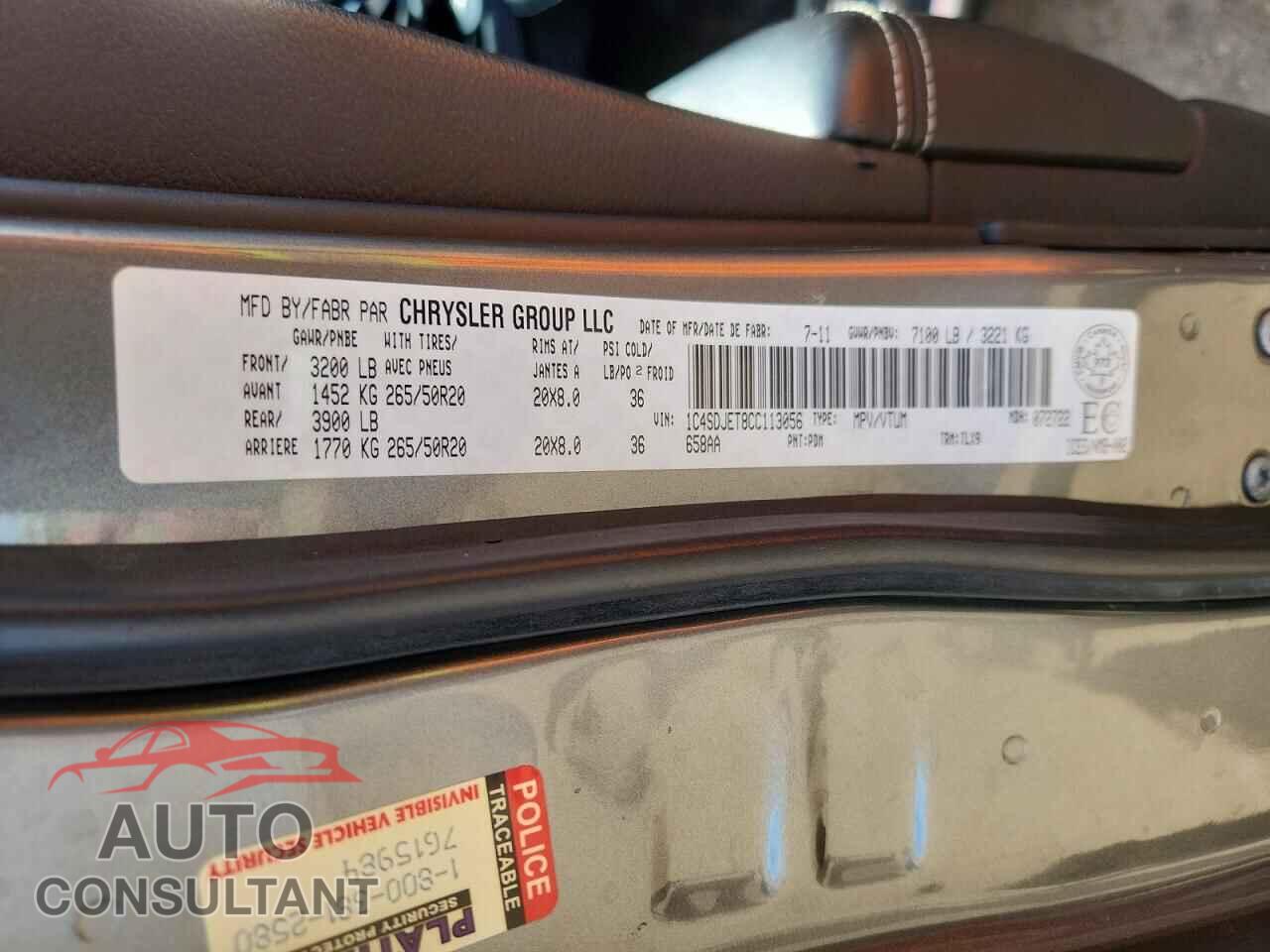 DODGE DURANGO 2012 - 1C4SDJET8CC113056