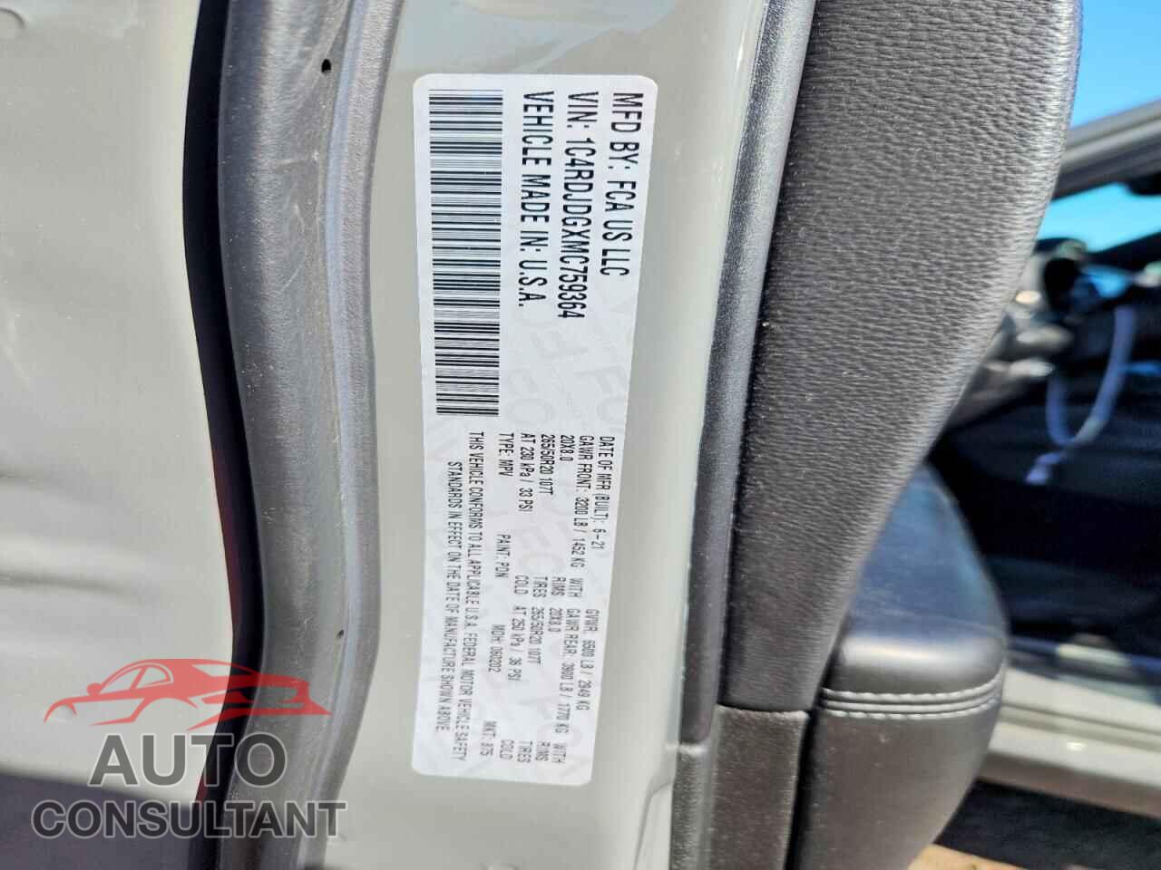 DODGE DURANGO 2021 - 1C4RDJDGXMC759364