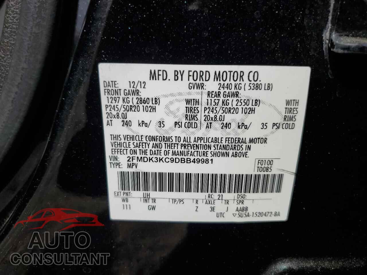 FORD EDGE 2013 - 2FMDK3KC9DBB49981