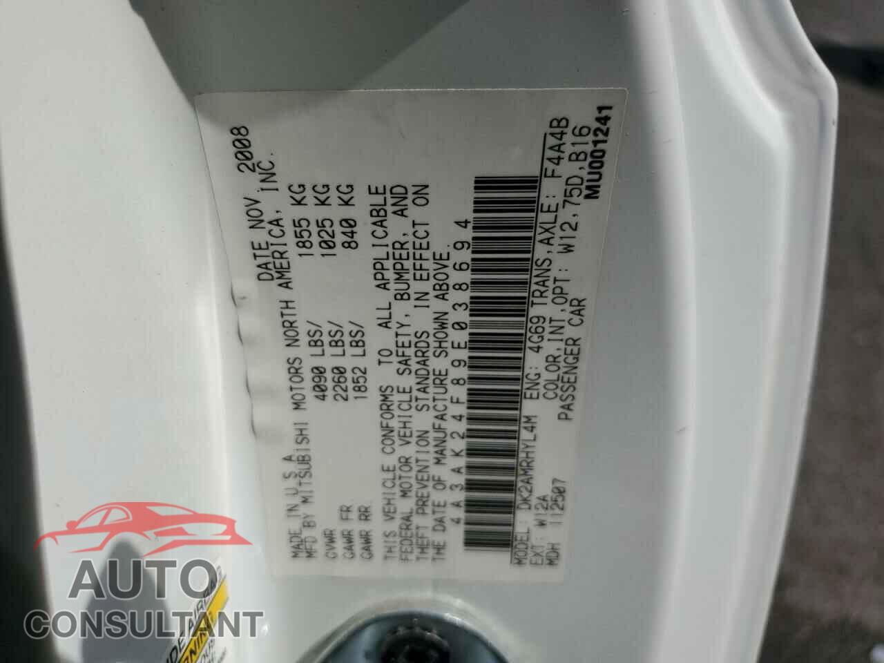 MITSUBISHI ECLIPSE 2009 - 4A3AK24F89E038694