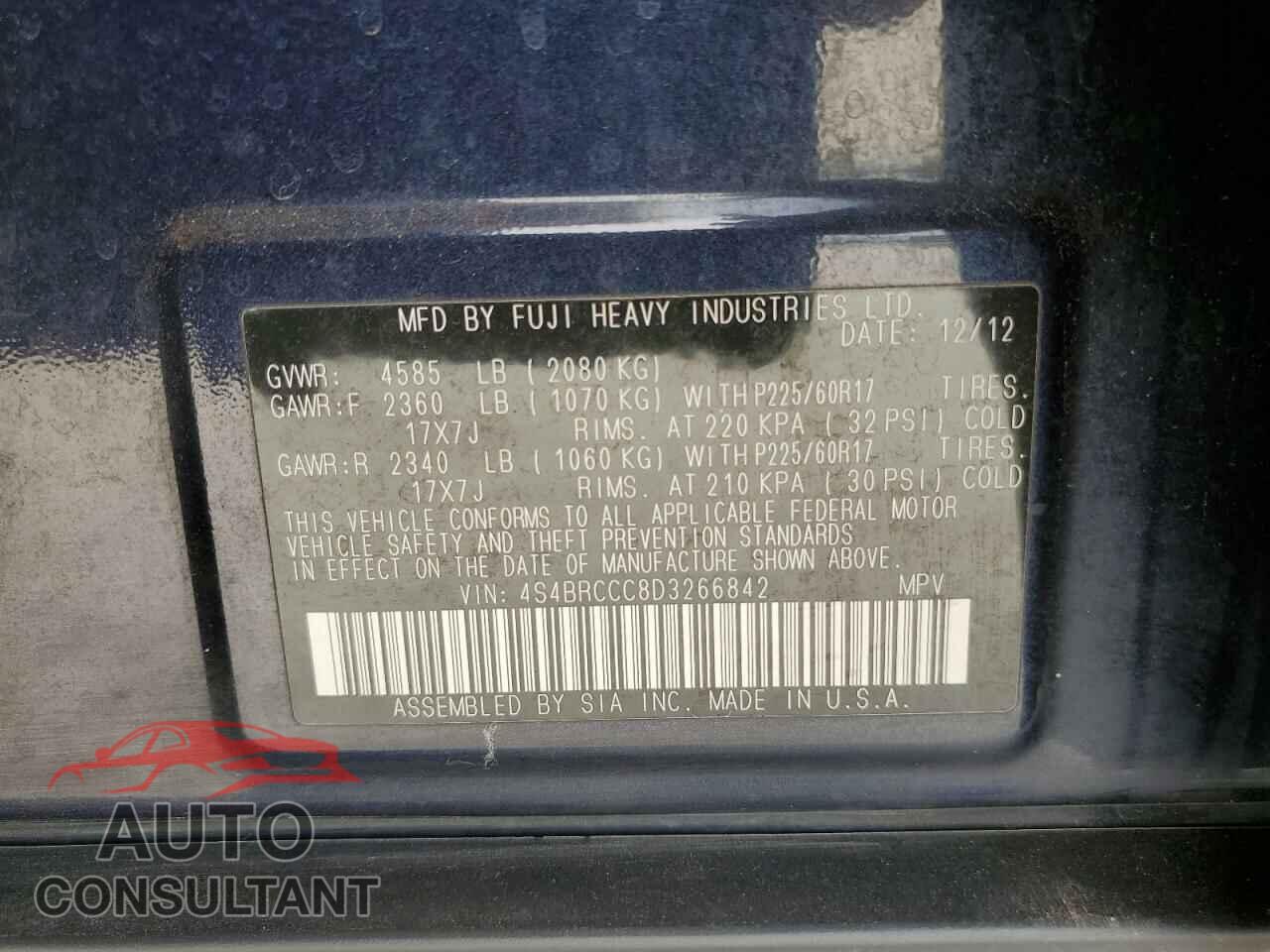 SUBARU OUTBACK 2013 - 4S4BRCCC8D3266842