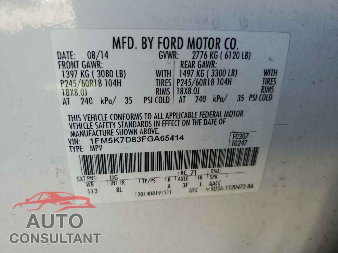 FORD EXPLORER 2015 - 1FM5K7D83FGA65414
