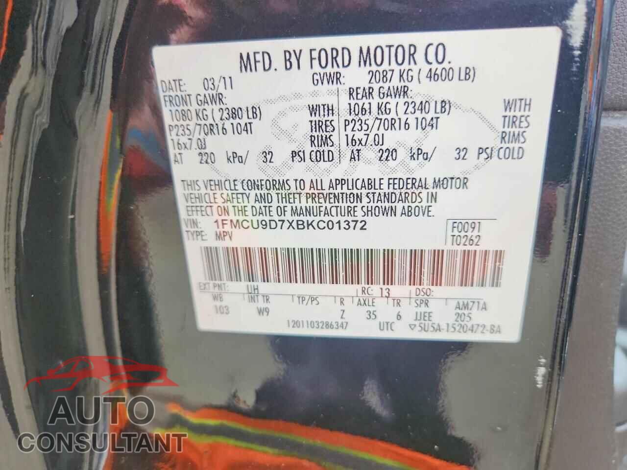 FORD ESCAPE 2011 - 1FMCU9D7XBKC01372