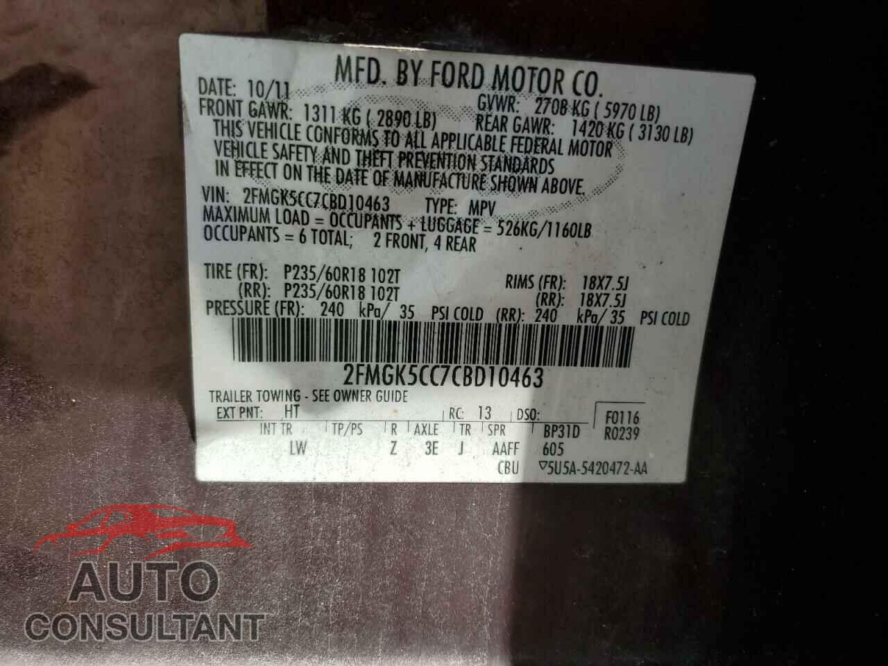 FORD FLEX 2012 - 2FMGK5CC7CBD10463