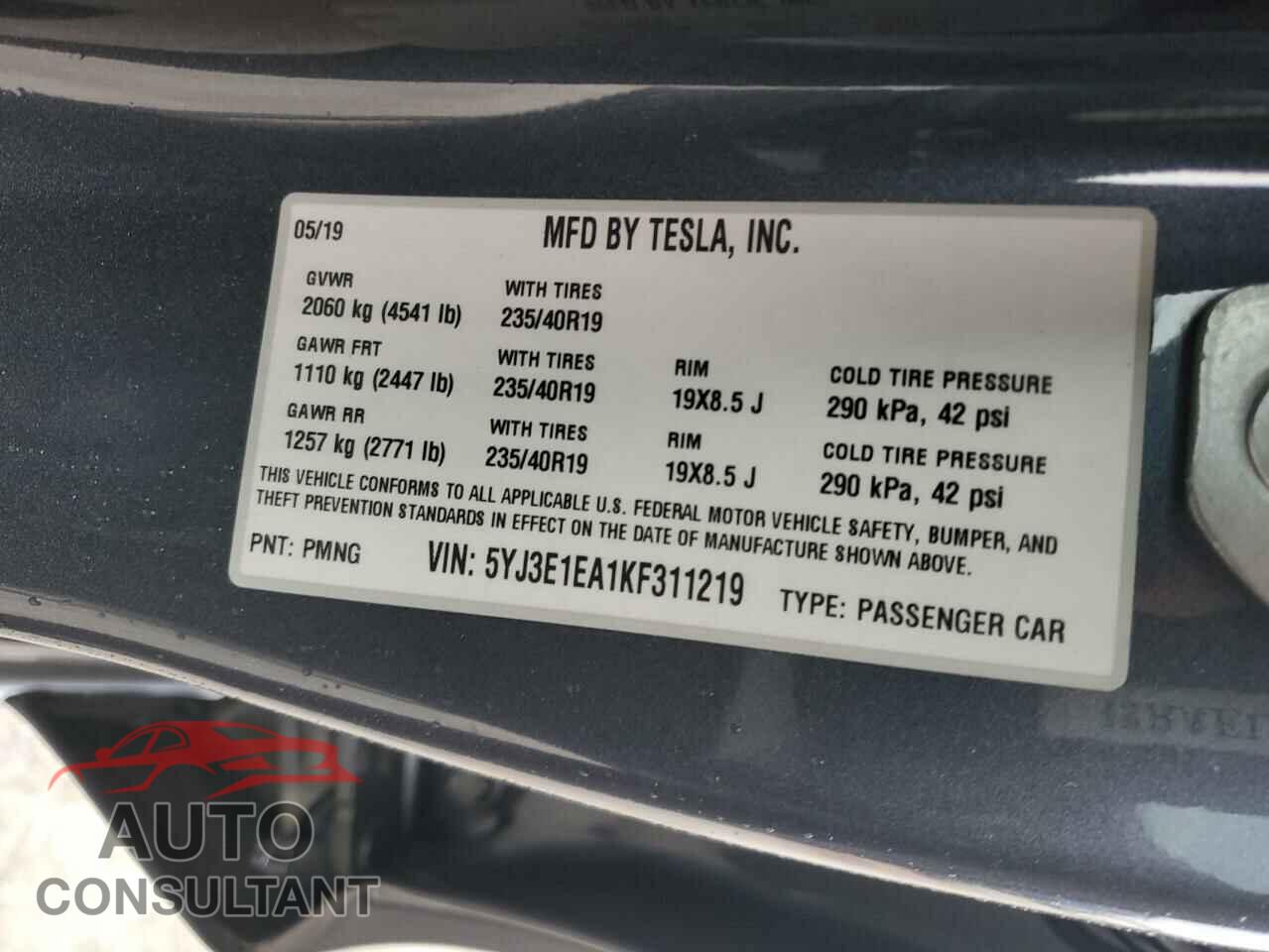 TESLA MODEL 3 2019 - 5YJ3E1EA1KF311219