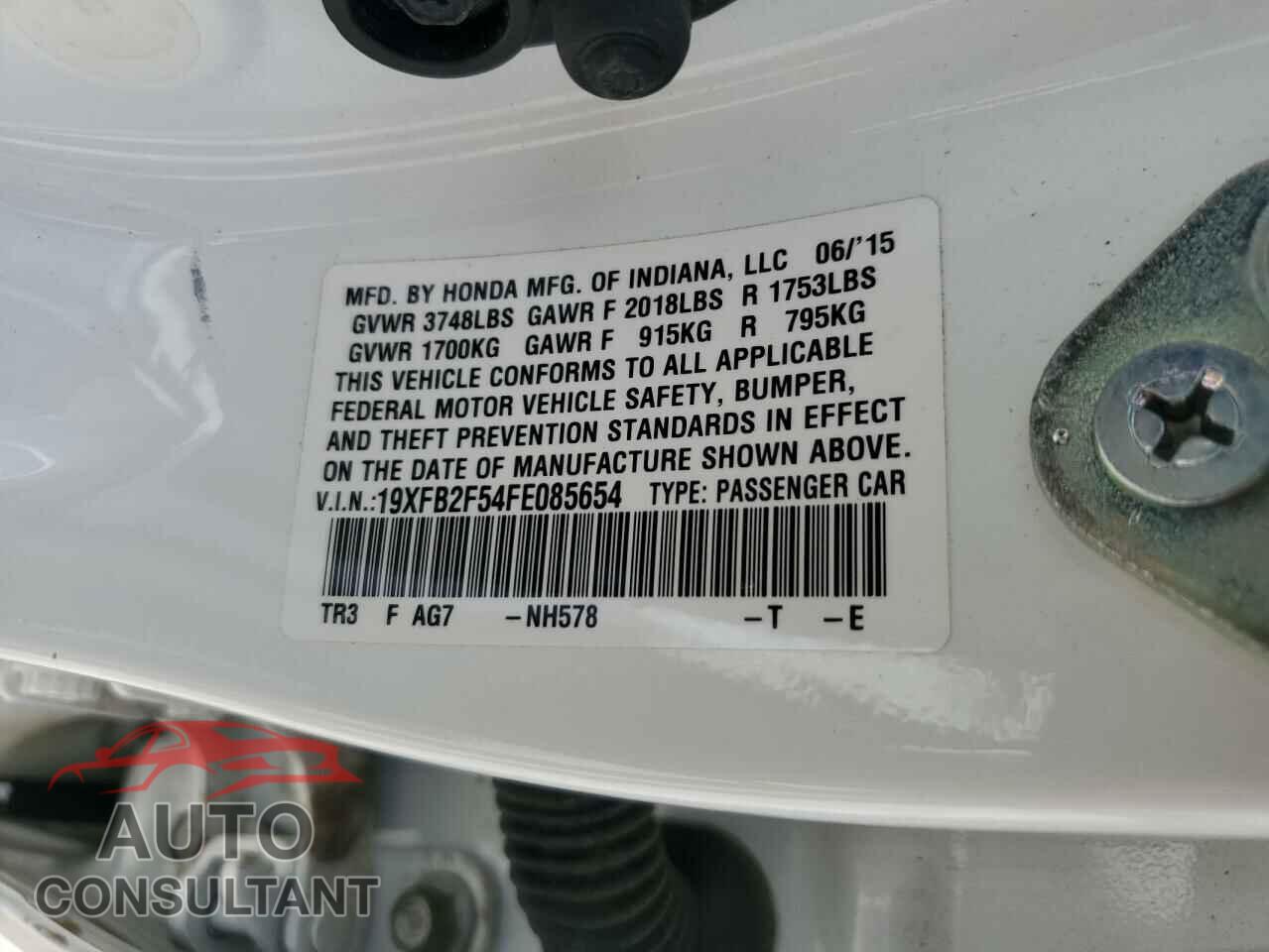 HONDA CIVIC 2015 - 19XFB2F54FE085654