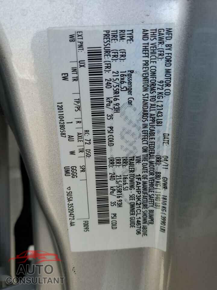 FORD FOCUS 2012 - 1FAHP3K21CL146706