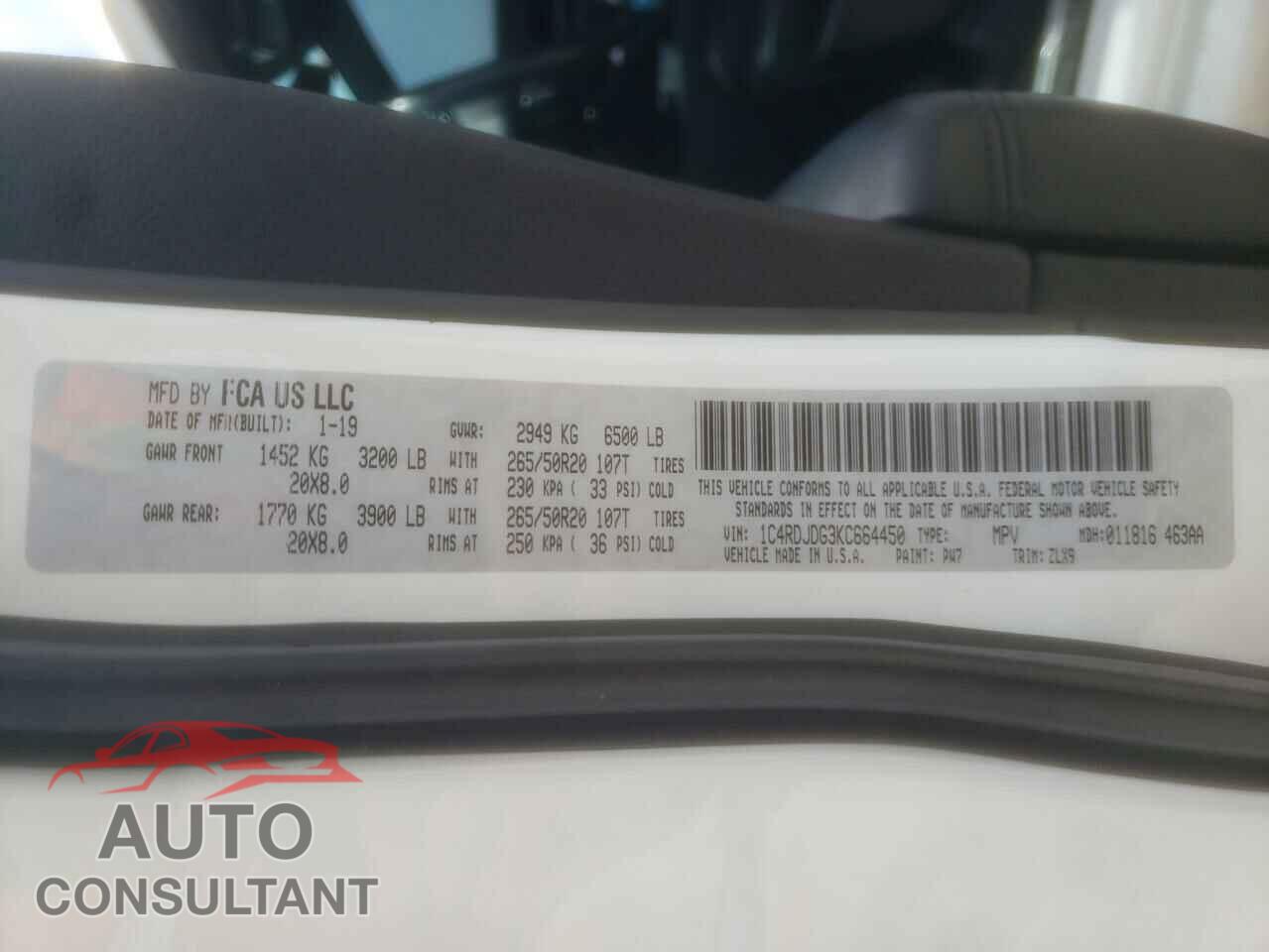 DODGE DURANGO 2019 - 1C4RDJDG3KC664450
