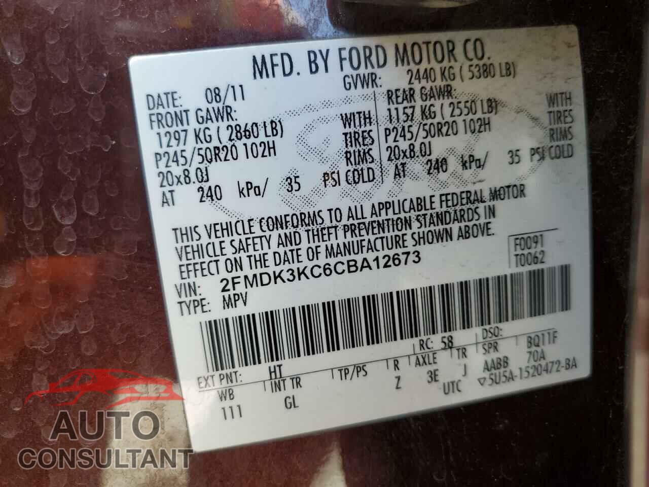 FORD EDGE 2012 - 2FMDK3KC6CBA12673