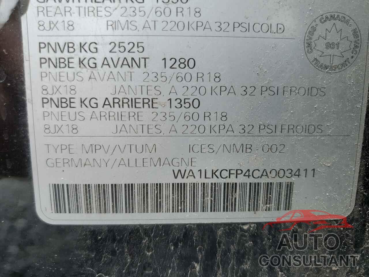 AUDI Q5 2012 - WA1LKCFP4CA003411