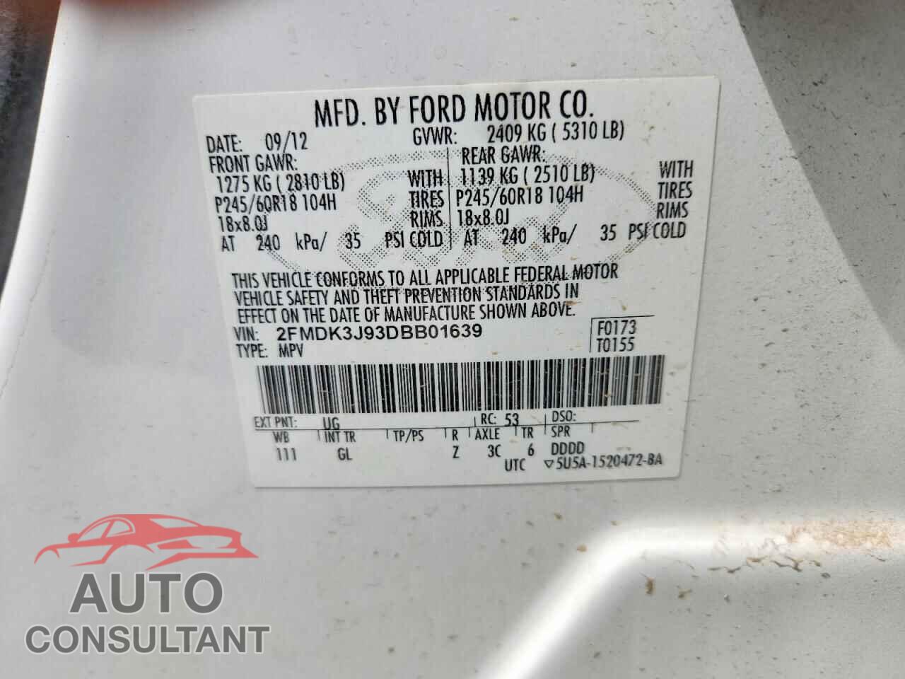 FORD EDGE 2013 - 2FMDK3J93DBB01639
