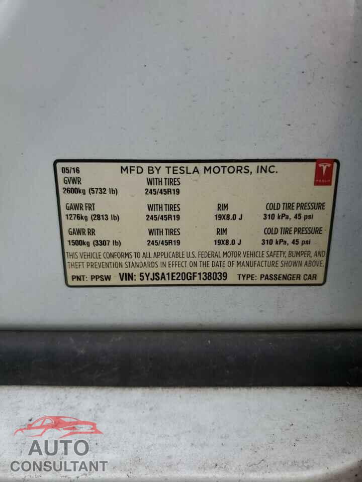 TESLA MODEL S 2016 - 5YJSA1E20GF138039
