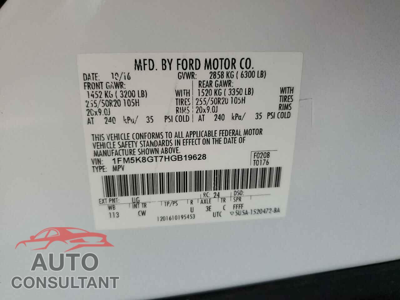 FORD EXPLORER 2017 - 1FM5K8GT7HGB19628
