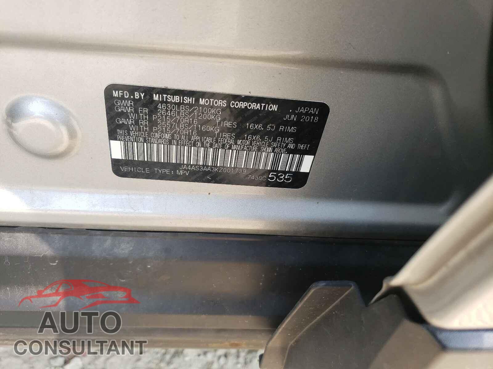 MITSUBISHI ECLIPSE 2019 - JA4AS3AA3KZ001739
