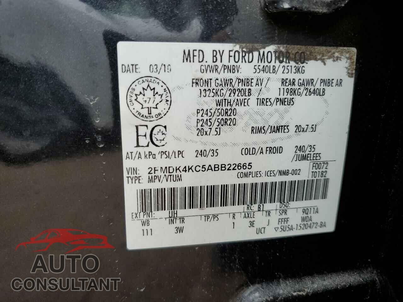 FORD EDGE 2010 - 2FMDK4KC5ABB22665