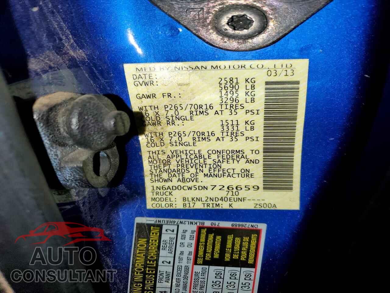 NISSAN FRONTIER 2013 - 1N6AD0CW5DN726659