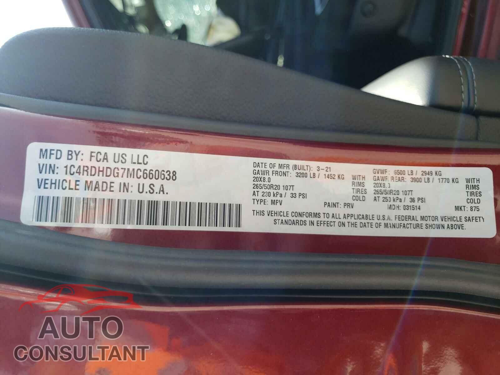 DODGE DURANGO 2021 - 1C4RDHDG7MC660638