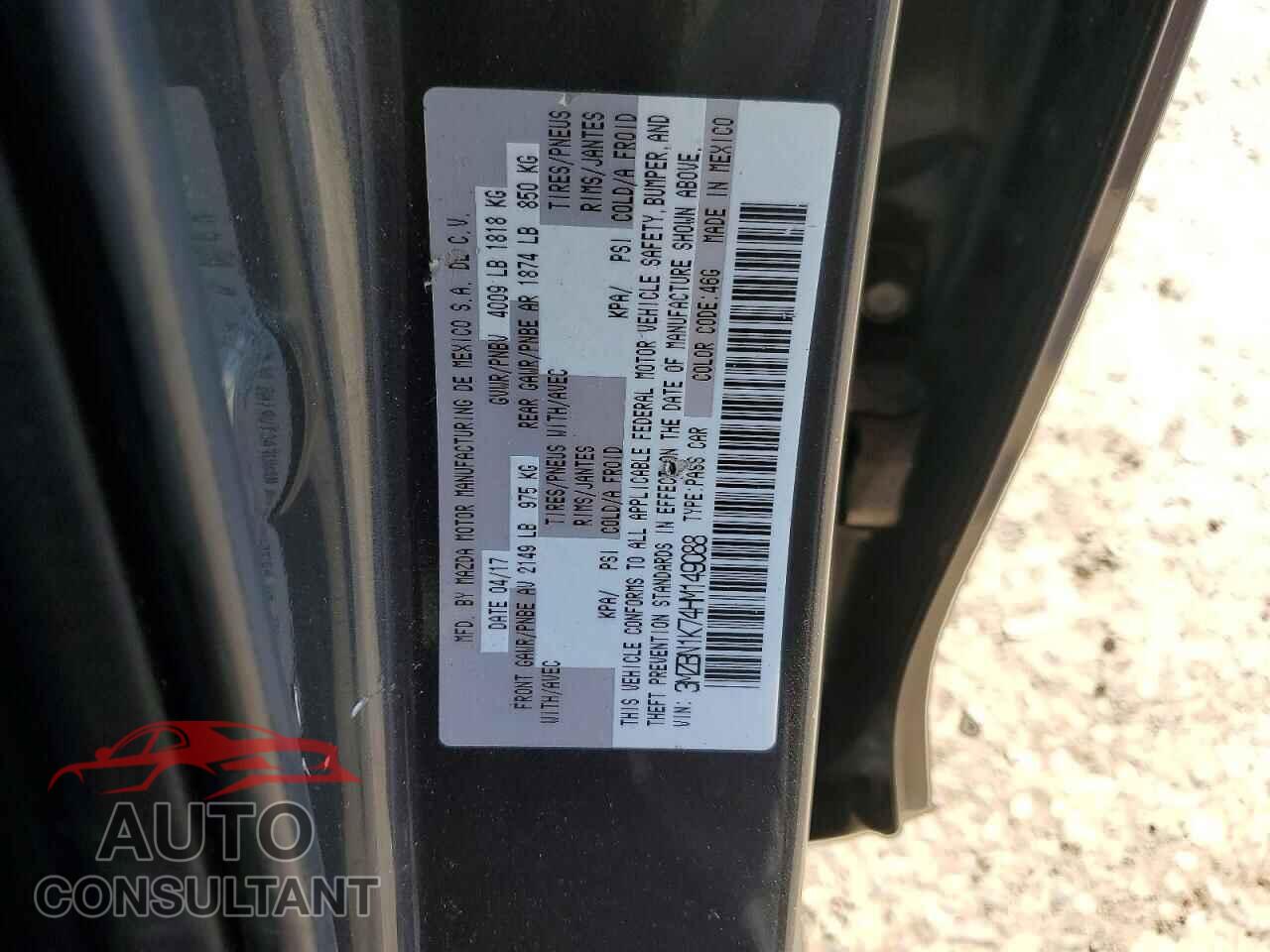 MAZDA 3 2017 - 3MZBN1K74HM149088